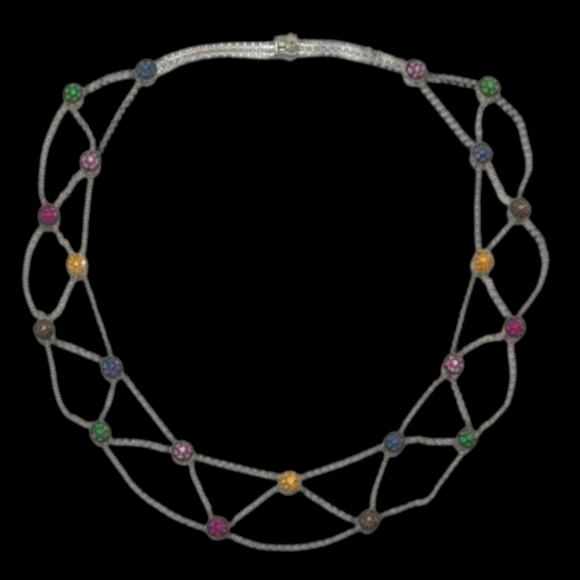 18k Gold Sapphire Diamond Tsavorite Ruby Necklace - Picture 2 of 12